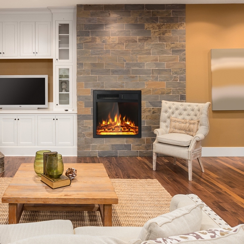 Electric Fireplace Insert with 7-Level Flame Brightness and Remote Control