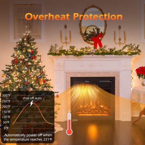 Electric Fireplace Insert with 7-Level Flame Brightness and Remote Control
