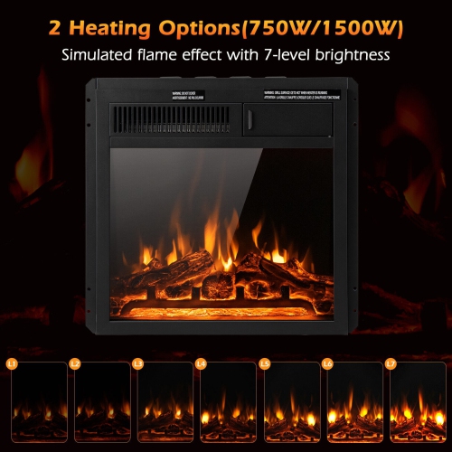 Electric Fireplace Insert with 7-Level Flame Brightness and Remote Control