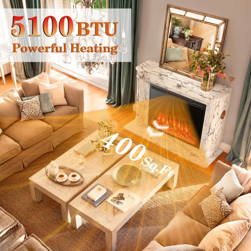Built-In Electric Fireplace Heater with Adjustable Flames for Living Room