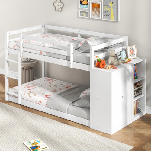 Bunk Bed with Convertible Bookcase and Ladder for Kids’ Bedroom