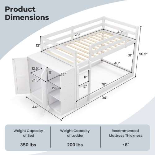 Bunk Bed with Convertible Bookcase and Ladder for Kids’ Bedroom