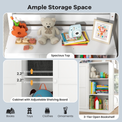 Bunk Bed with Convertible Bookcase and Ladder for Kids’ Bedroom