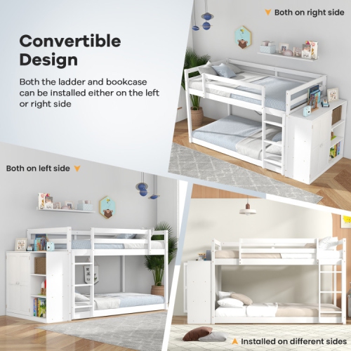 Bunk Bed with Convertible Bookcase and Ladder for Kids’ Bedroom