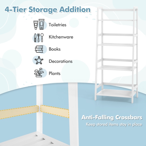 Étagère de rangement à bibliothèque en osier à 4 niveaux et support multifonction