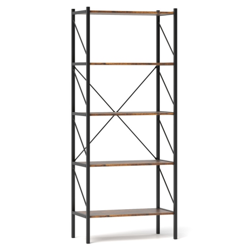 SLICKBLUE  Tall 5-Tier Bookshelf – Industrial Open Shelves With Strong Metal Frame