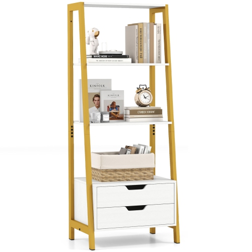 Freestanding 4-Tier Ladder Shelf – Tall 52.5 Inch Bookcase with Drawers