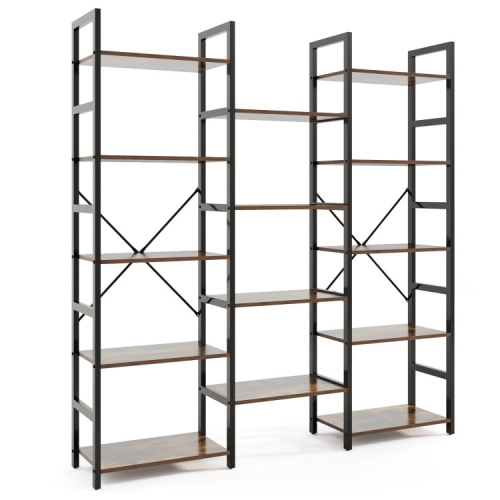Large 5-Tier Industrial Bookshelf – Triple Wide Bookcase with Strong Metal Frame