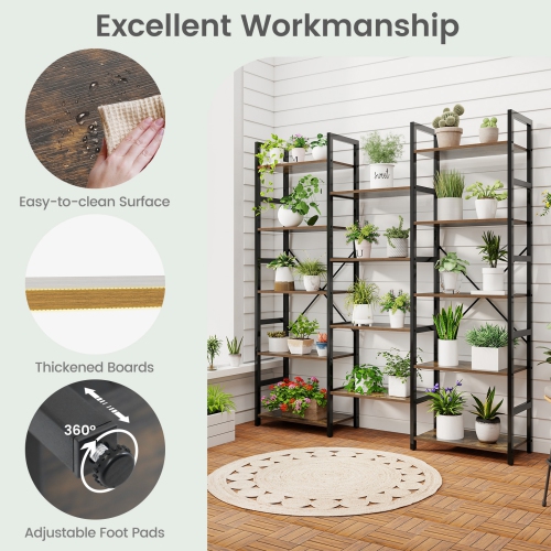 Large 5-Tier Industrial Bookshelf – Triple Wide Bookcase with Strong Metal Frame