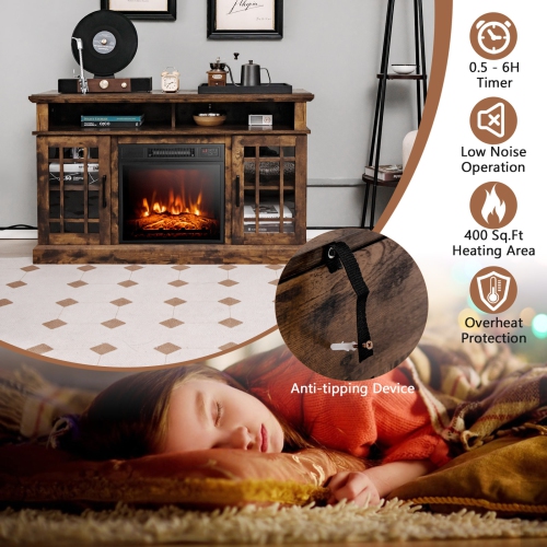 Meuble pour téléviseur avec foyer électrique et armoire de rangement pour le salon