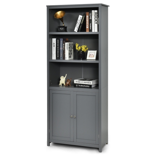 Wooden Bookcase with Doors Standing Storage Cabinet and Display Unit
