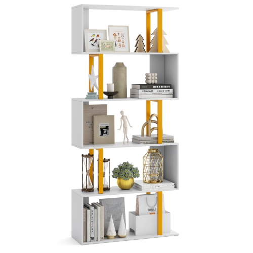 Modern 5-Tier Bookcase – Geometric Bookshelf with Metal Frame and Safety Features
