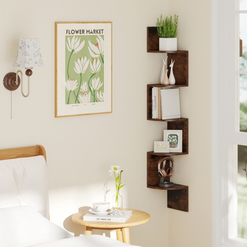 5-Tier Corner Bookshelf – Wall Mounted Floating Storage Organizer