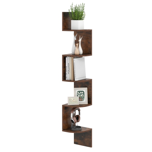 5-Tier Corner Bookshelf – Wall Mounted Floating Storage Organizer