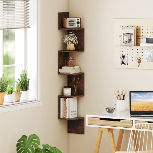 5-Tier Corner Bookshelf – Wall Mounted Floating Storage Organizer