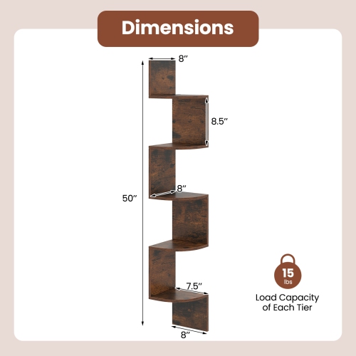 5-Tier Corner Bookshelf – Wall Mounted Floating Storage Organizer