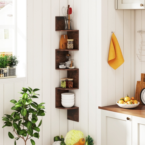 5-Tier Corner Bookshelf – Wall Mounted Floating Storage Organizer