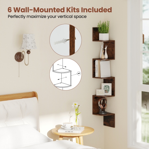 5-Tier Corner Bookshelf – Wall Mounted Floating Storage Organizer