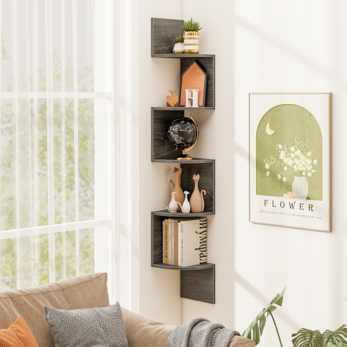 5-Tier Corner Bookshelf – Wall Mounted Floating Storage Organizer