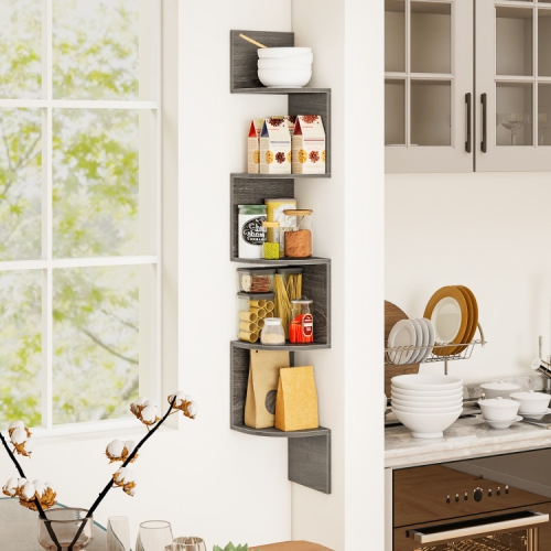 5-Tier Corner Bookshelf – Wall Mounted Floating Storage Organizer
