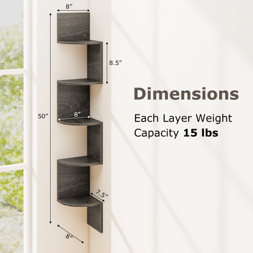 5-Tier Corner Bookshelf – Wall Mounted Floating Storage Organizer