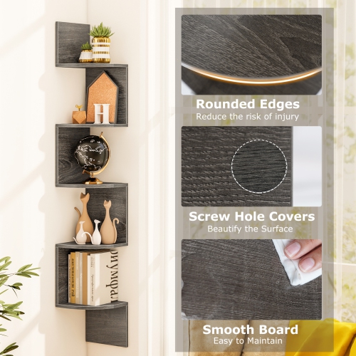 5-Tier Corner Bookshelf – Wall Mounted Floating Storage Organizer