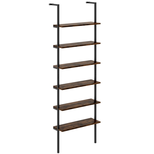 Industrial 6-Tier Ladder Shelf – Tall 72 Inch Wall Mounted Bookshelf