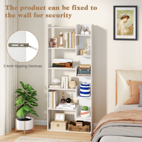 6-Tier Wooden Bookshelf – Tall Display Bookcase with Anti-Tipping Kits