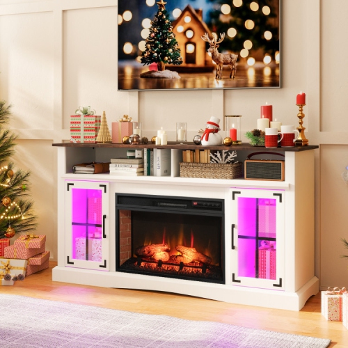 Meuble-foyer pour téléviseur avec télécommande et thermostat réglable pour téléviseurs à écran plat