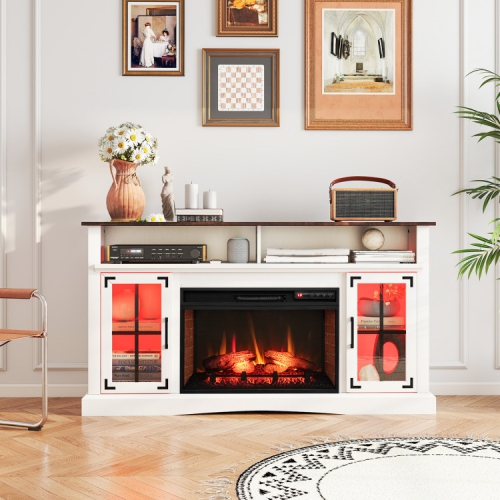 Meuble-foyer pour téléviseur avec télécommande et thermostat réglable pour téléviseurs à écran plat