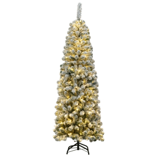 SLICKBLUE  Snow Flocked Pre-Lit Artificial Pencil Christmas Tree With 250 Lights