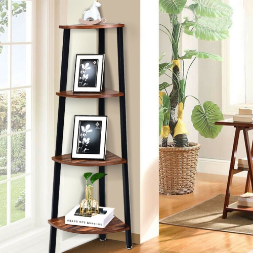 Space Saving 4-Tier Corner Shelf Metal Rack for Books and Decor