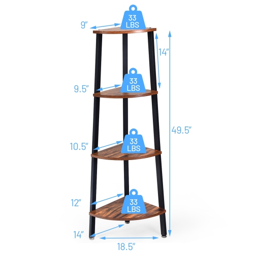 Space Saving 4-Tier Corner Shelf Metal Rack for Books and Decor