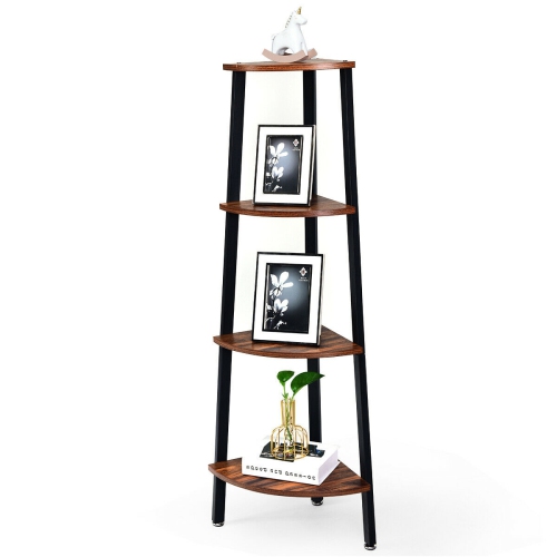Space Saving 4-Tier Corner Shelf Metal Rack for Books and Decor