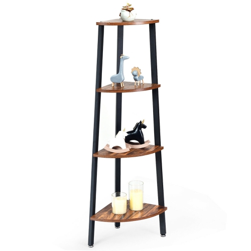 Space Saving 4-Tier Corner Shelf Metal Rack for Books and Decor