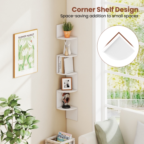 Bibliothèque en coin à 5 niveaux – Organisateur de rangement mural flottant
