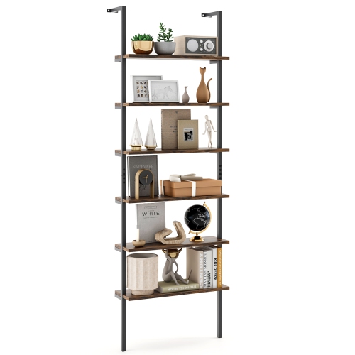 Industrial 6-Tier Ladder Shelf – Tall 72 Inch Wall Mounted Bookshelf
