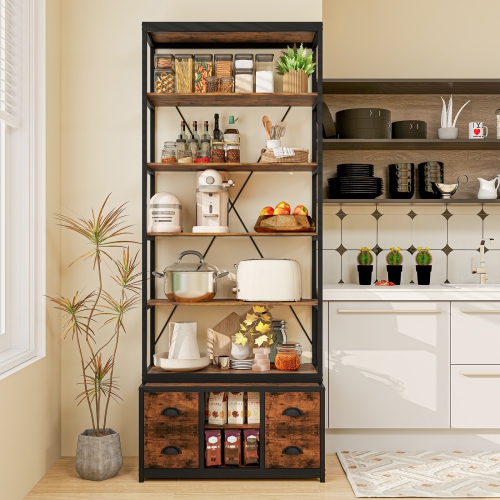 8-Tier Storage Bookshelf – Bookcase with 4 Fabric Drawers and Sturdy Metal Frame