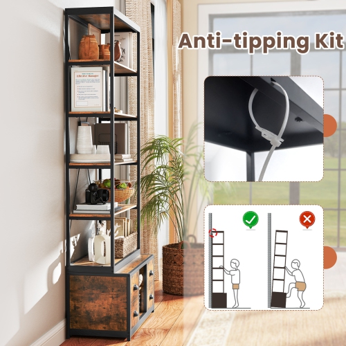 8-Tier Storage Bookshelf – Bookcase with 4 Fabric Drawers and Sturdy Metal Frame