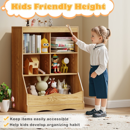 Kids 3-Tier Bookcase with Storage Bins and Multi-Functional Cabinet