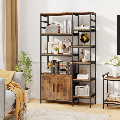 Étagère de rangement à 8 niveaux double large – Grande bibliothèque avec armoire à 2 portes pour le bureau à domicile
