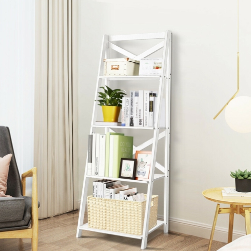 4-Tier Leaning Ladder Shelf Freestanding Bookcase for Home Decor