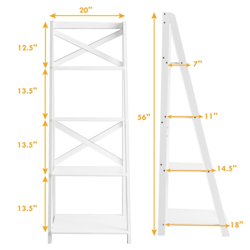 4-Tier Leaning Ladder Shelf Freestanding Bookcase for Home Decor