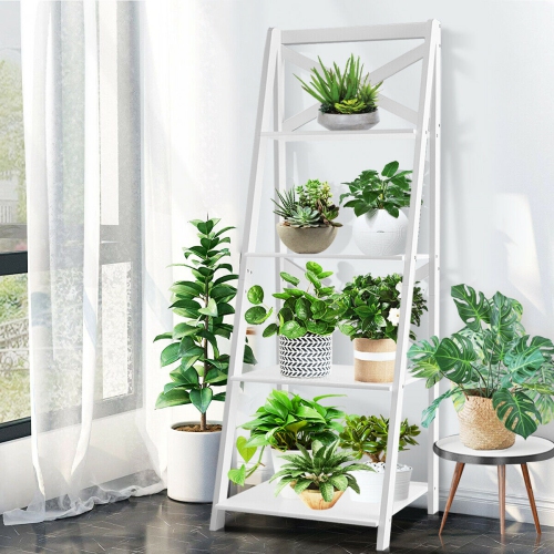 4-Tier Leaning Ladder Shelf Freestanding Bookcase for Home Decor