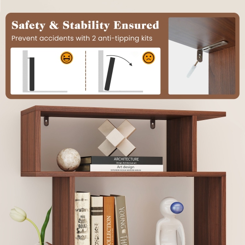 Bibliothèque géométrique moderne à 6 niveaux – Présentoir bibliothèque pour la maison et le bureau