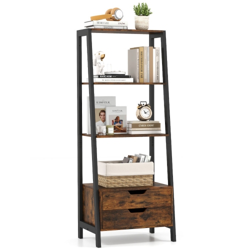 Freestanding 4-Tier Ladder Shelf – Tall 52.5 Inch Bookcase with Drawers
