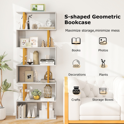 Geometric Style Bookshelf – Modern Bookcase with Metal Frame and Safety Kits