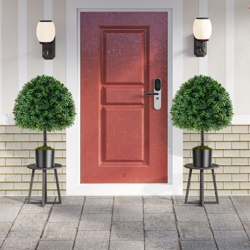 Gymax 2PCS 28'' Artificial Boxwood Topiary Ball Tree Set w/Ground Spike Sun-Protective