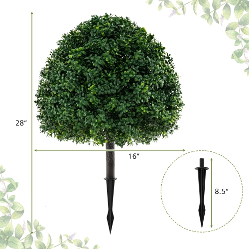 Gymax 2PCS 28'' Artificial Boxwood Topiary Ball Tree Set w/Ground Spike Sun-Protective