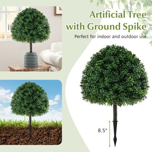 Gymax 2PCS 28'' Artificial Boxwood Topiary Ball Tree Set w/Ground Spike Sun-Protective